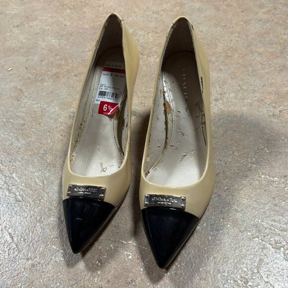 NWD Coach Zan Pointed Toe Pumps Size 6.5B Tan & Black Leather Heels - Picture 3 of 16